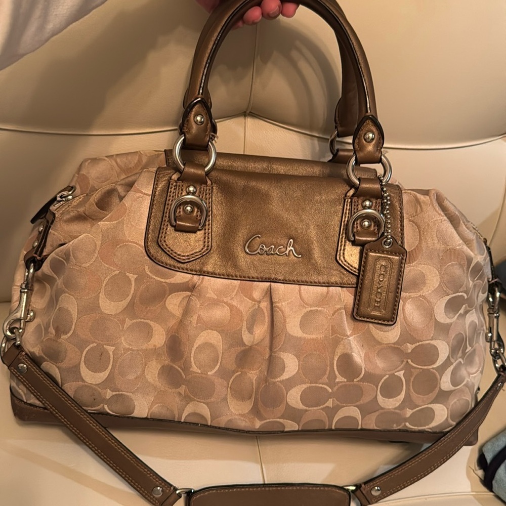 Tan satchel Coach bag with shoulder strap great condition